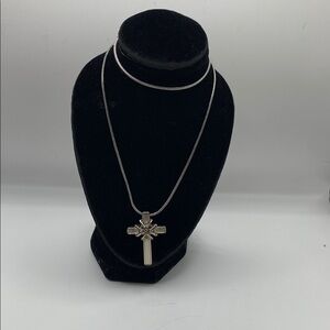 Silver Cross Pendant Necklace with Textured Design